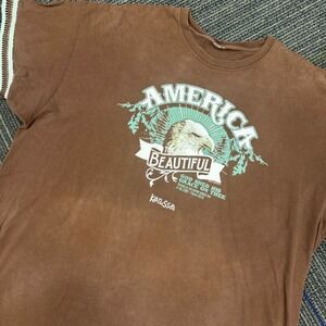 Womens‎ America the Beautiful Eagle Graphic T-Shirt Brown Crochet Trim